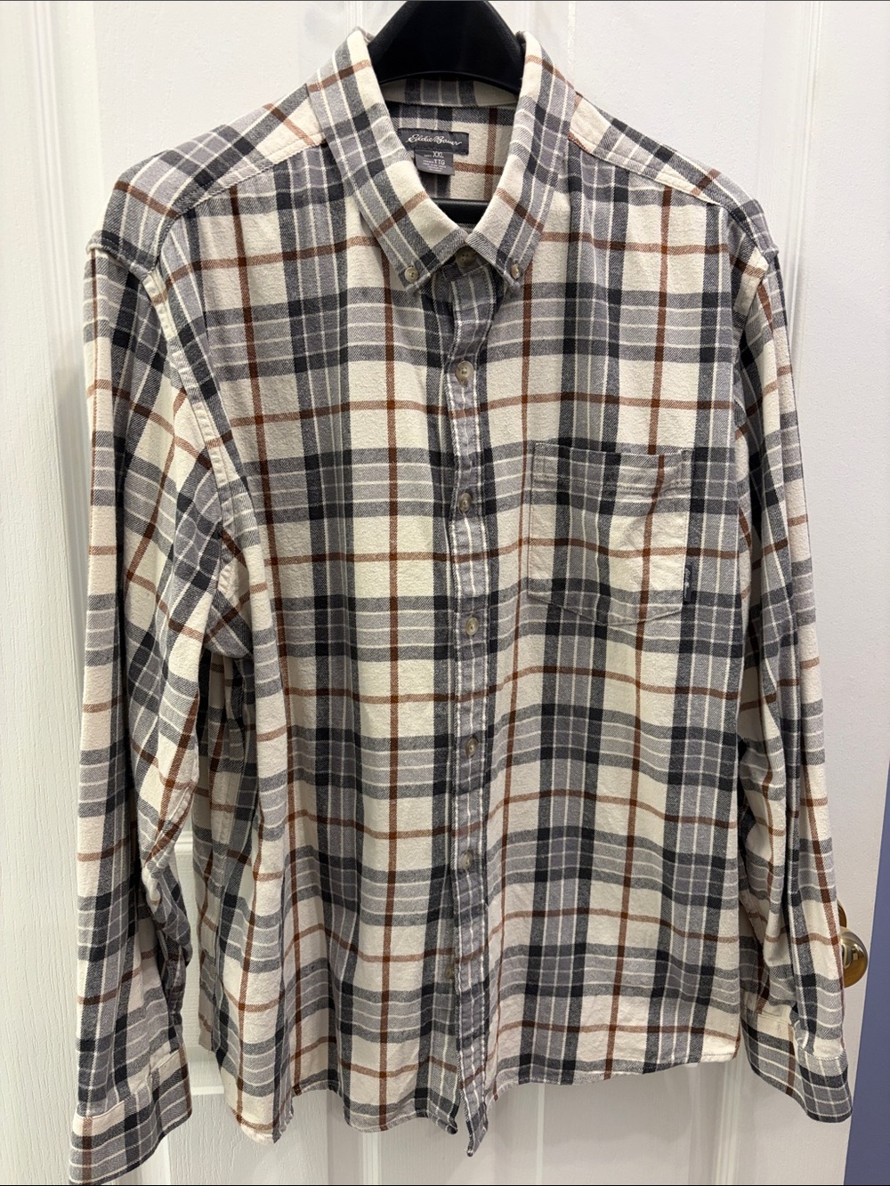 Eddie Bauer Plaid Button-Down Shirt in Cream, Gray & Brown